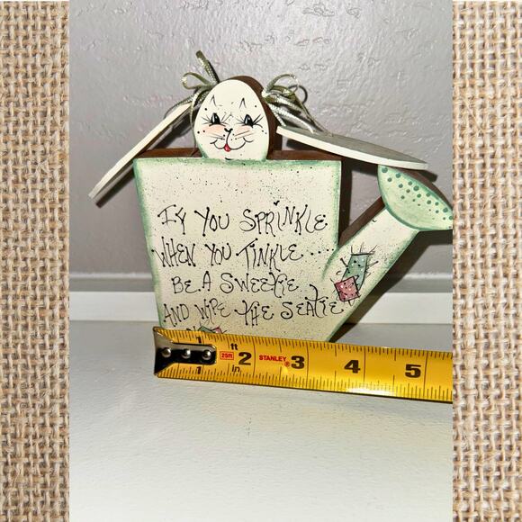 Vintage Bunny Watering Can – “If You Sprinkle When You Tinkle” Wooden Folk Art - Picture 6 of 8